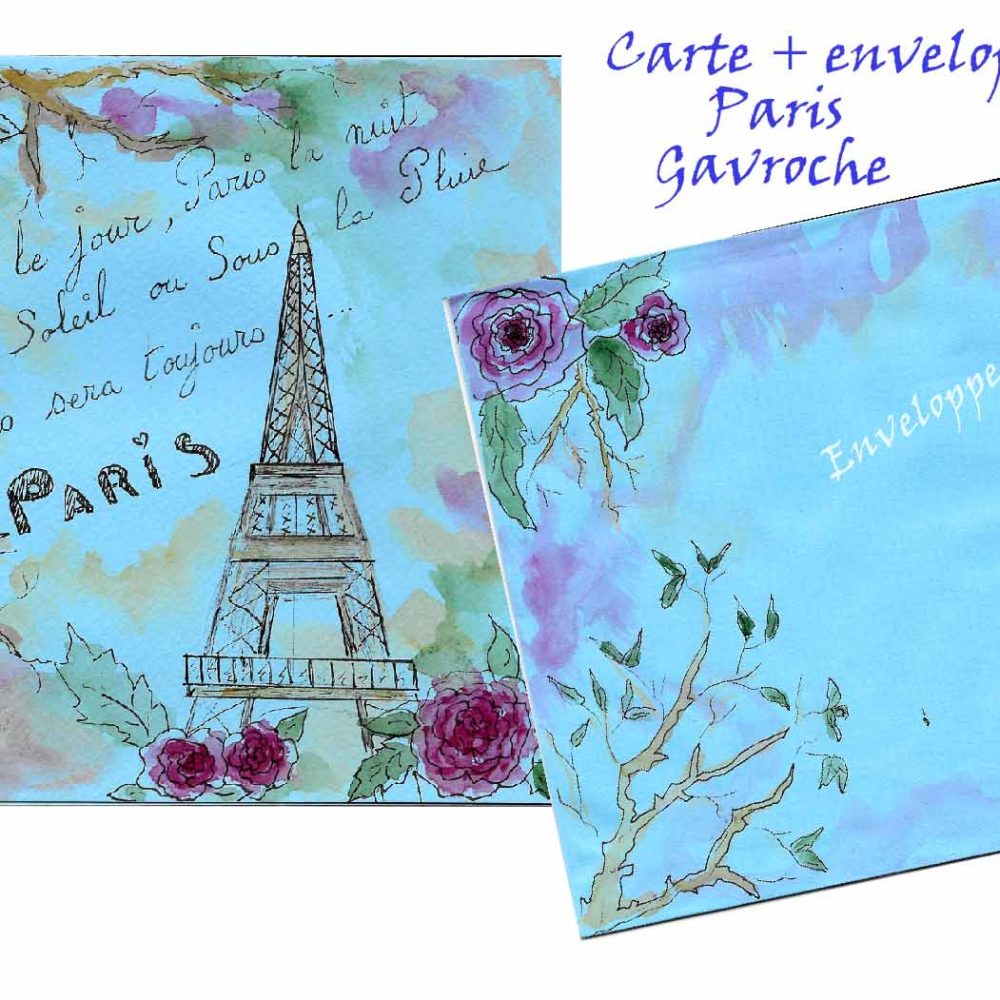 Carte et enveloppe Aquarelle Paris