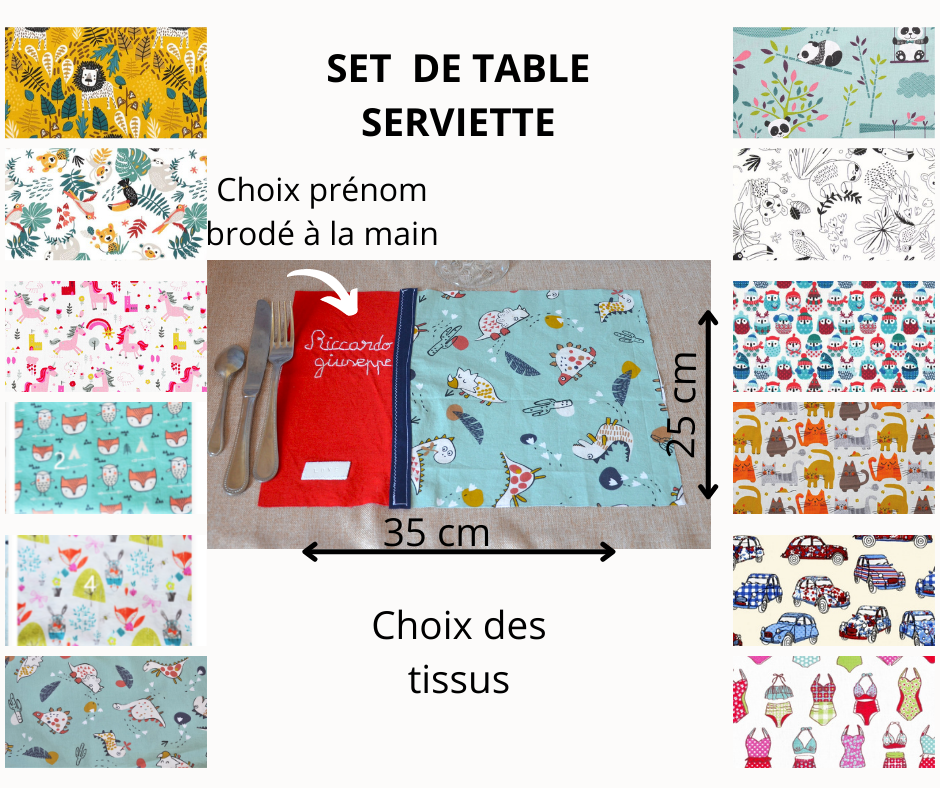 Set de table- personnalisation -choix tissu – prénom