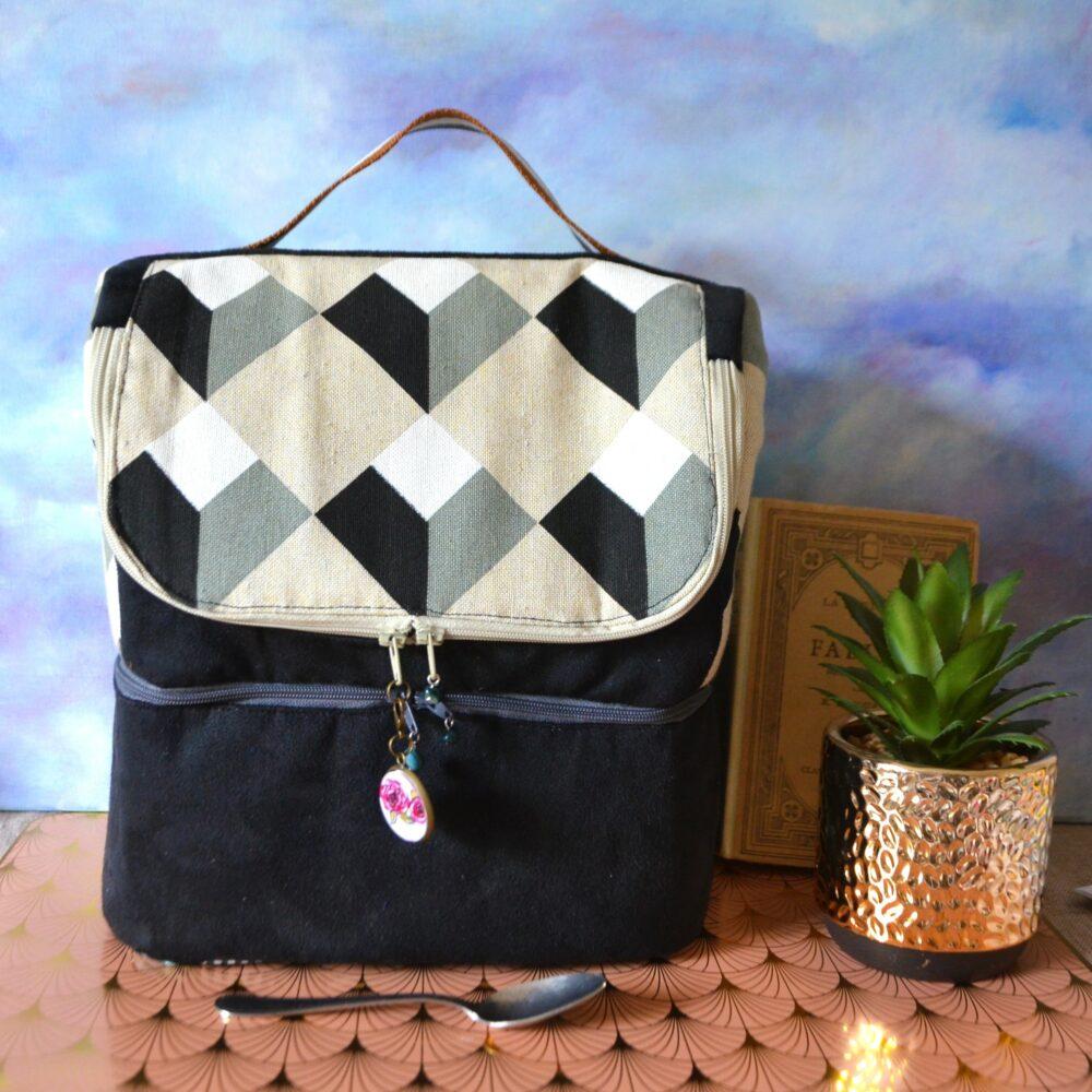 Sac vanity double compartiment artisanal noir et blanc fait main à Brive Boutique Gavroche Label Origine Corrèze.