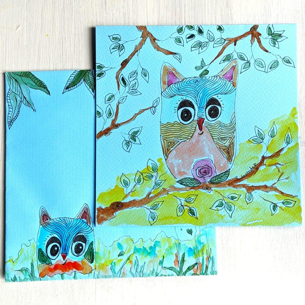 Carte et enveloppe Un Hibou Tout Doux pour Vos Mots Jolis
