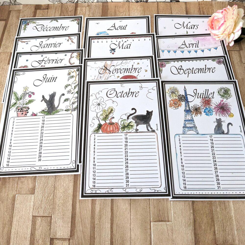 Calendrier perpétuel "Chats & Mois"