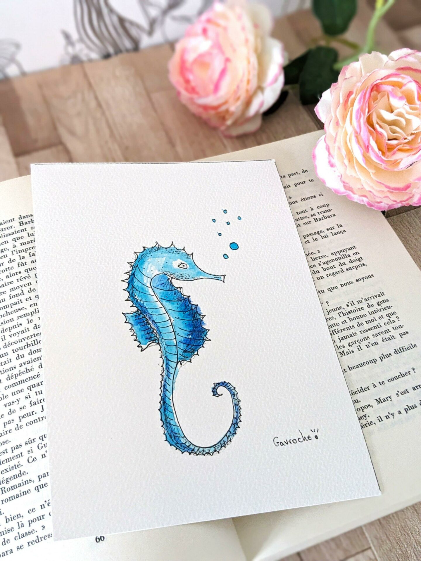 Trio d'Aquarelles Originales "Vie Marine Océan Bleu" Offre incluse 1 gratuite – Image 3