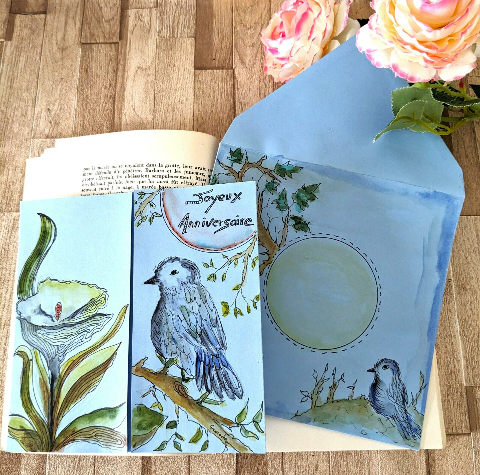 Carte et enveloppe le chant de l'oiseau, JOYEUX ANNIVERSAIRE – Image 2
