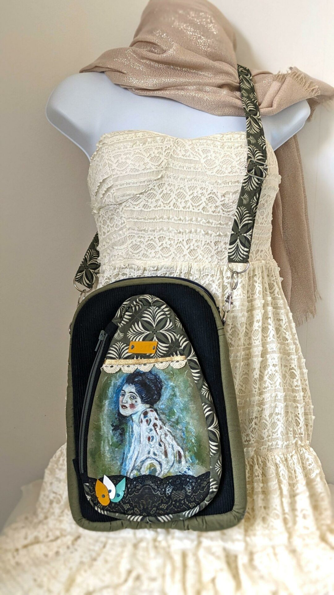 Sac Klimt 2-en-1 Cretonne & Velours – Pièce unique | Cadeau 19 ans de mariage – Image 3