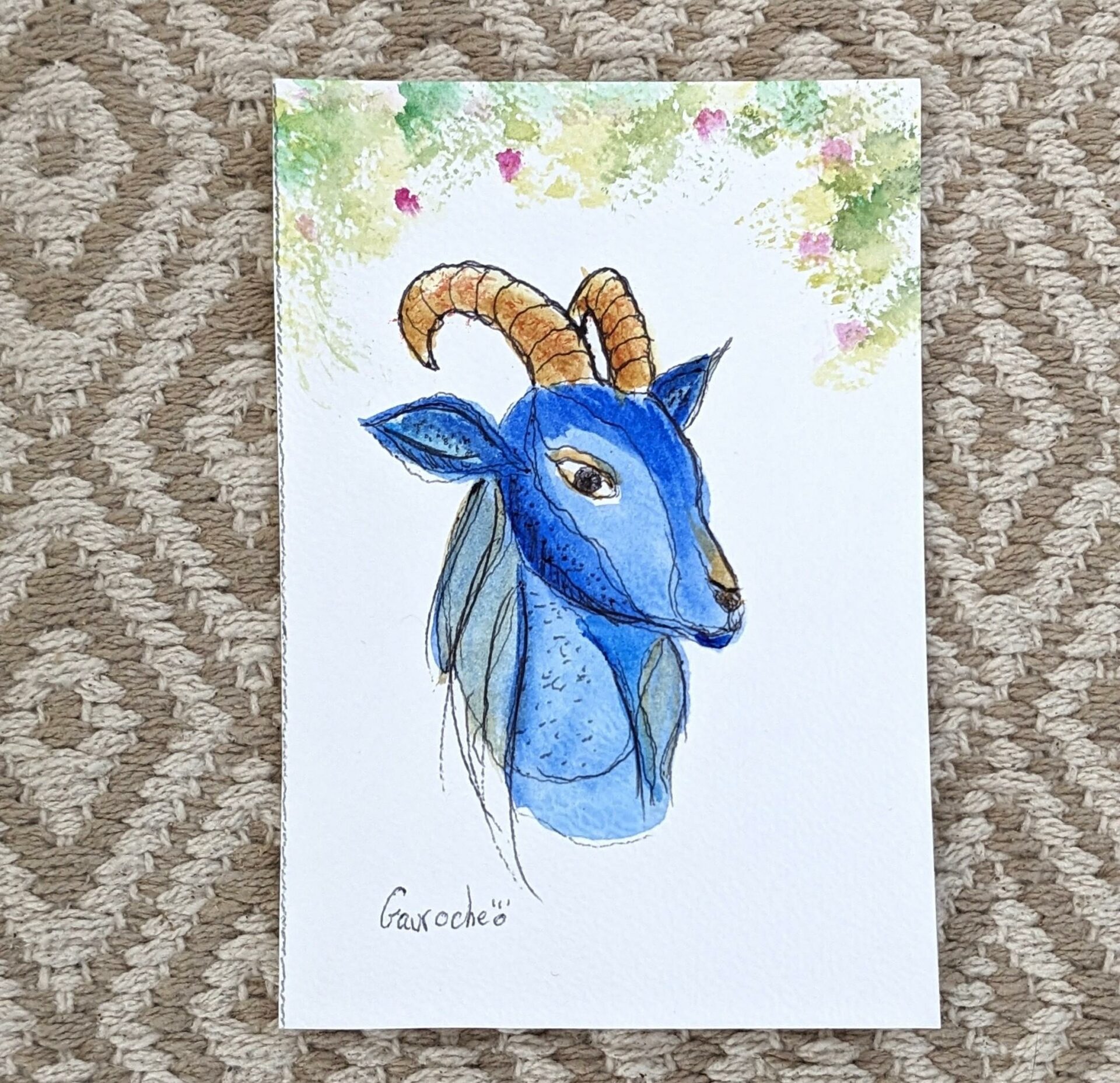Aquarelle Capricorne chevre bouc