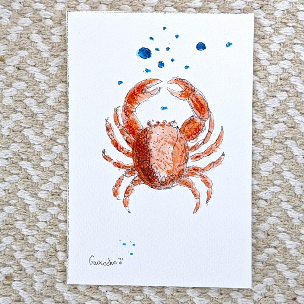 Aquarelle marine Crabe signe Cancer (frais de port offert)