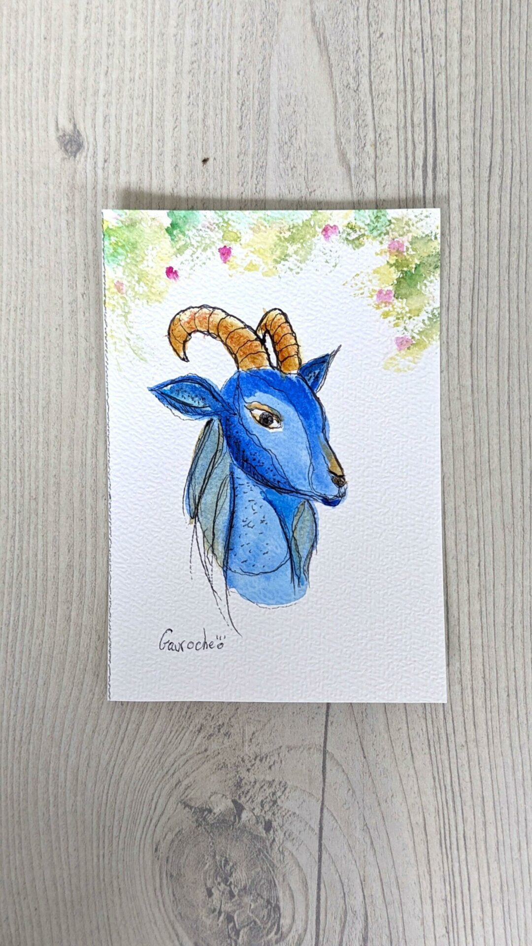 Aquarelle Capricorne chevre bouc – Image 3
