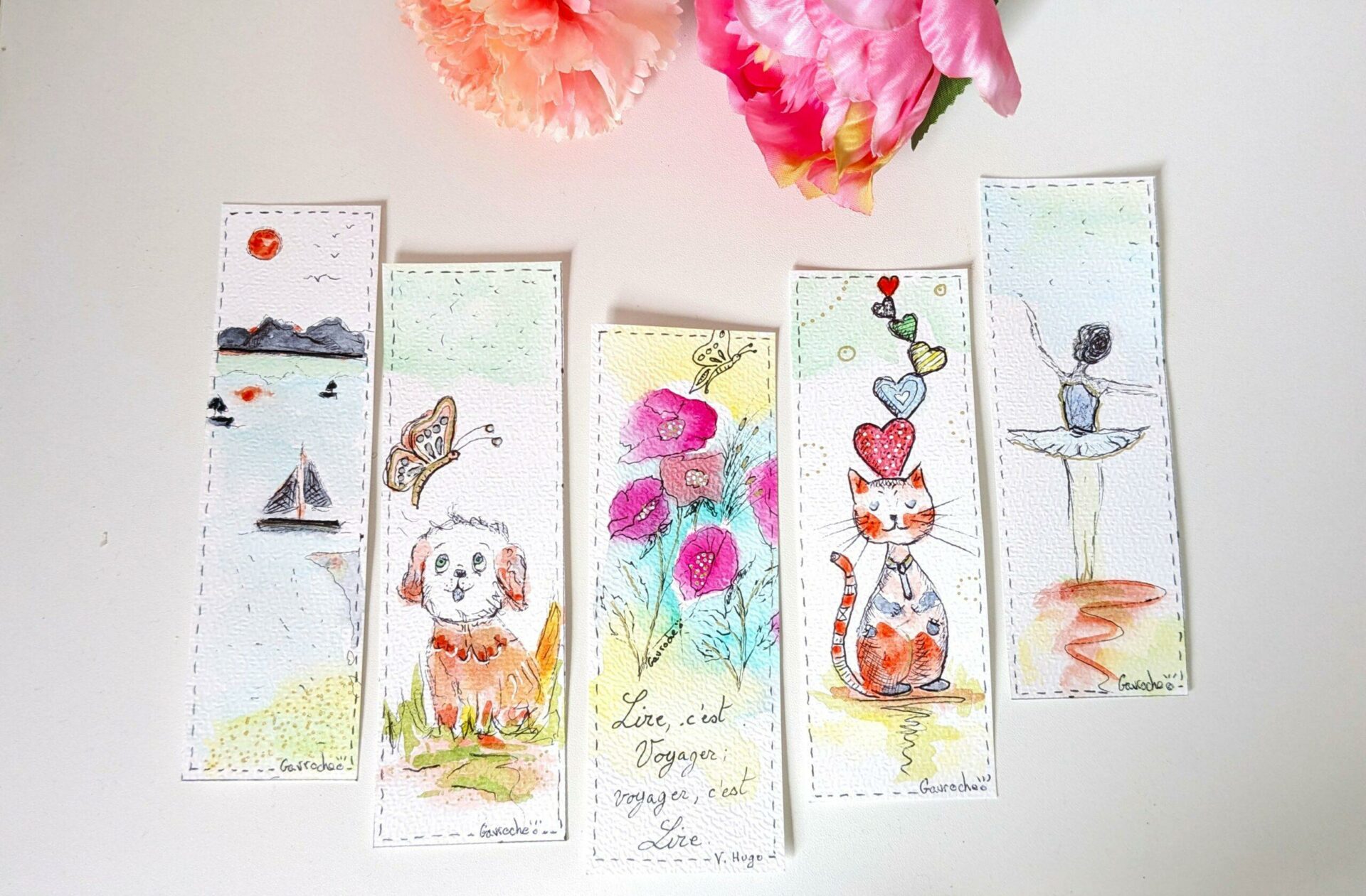 Lot de 5 petits Marque-pages aquarelle – Image 3