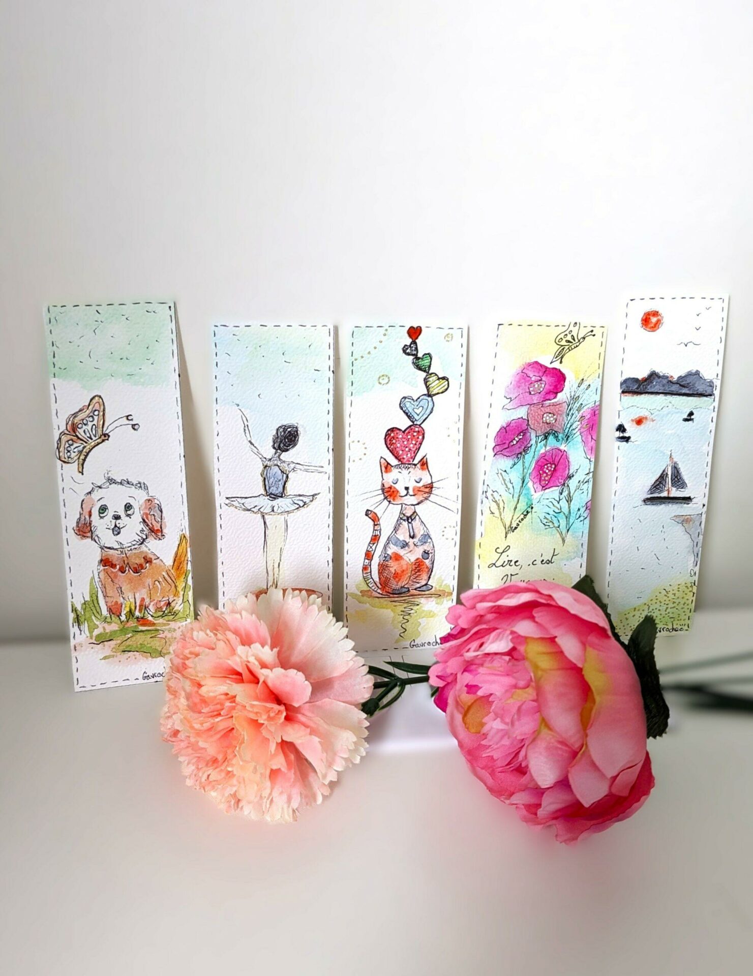 Lot de 5 petits Marque-pages aquarelle – Image 6
