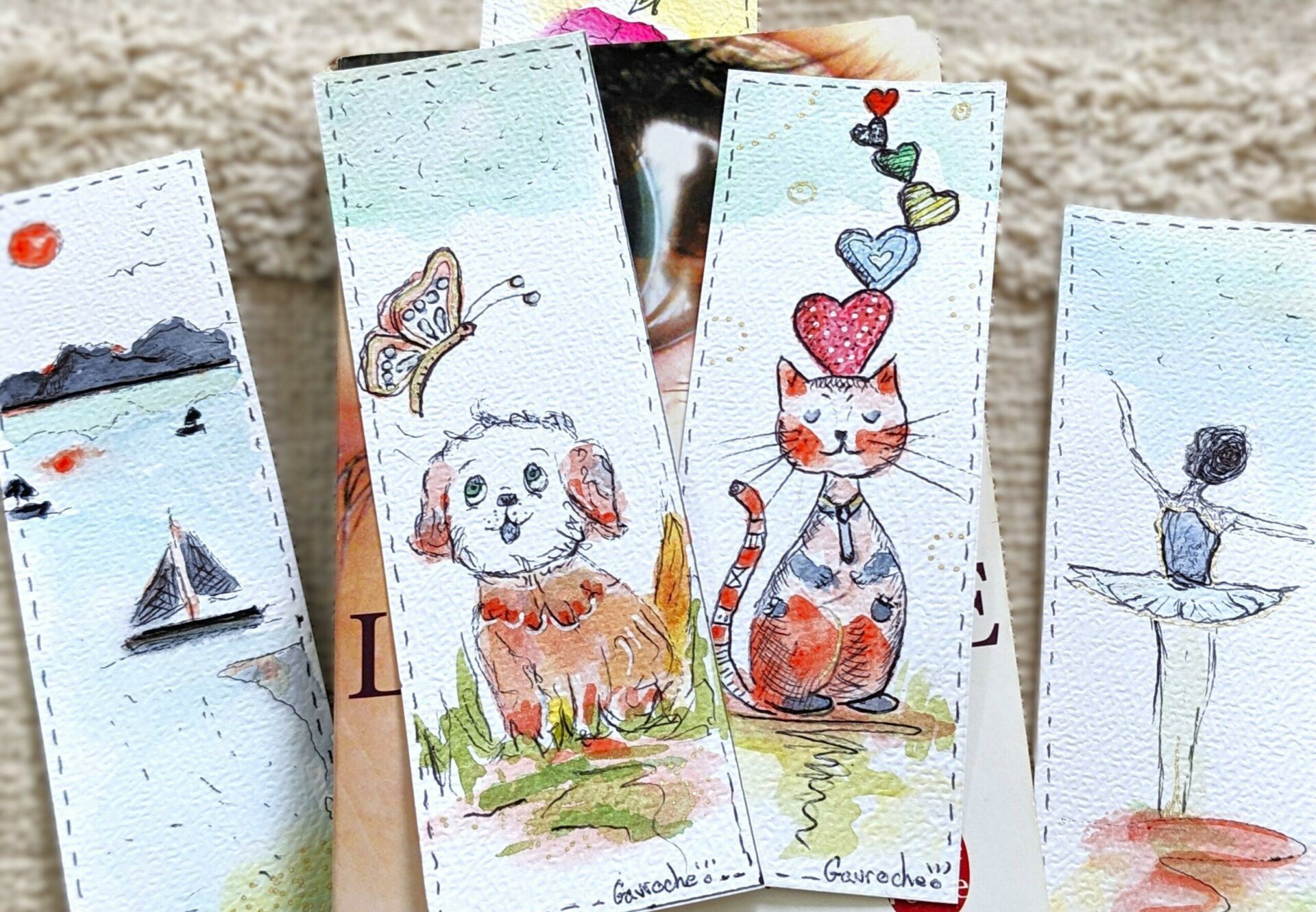 Lot de 5 petits Marque-pages aquarelle – Image 4