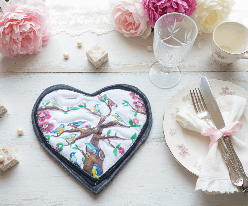 Dessous de plat Coeur les Moineaux bleus (frais de port offert)