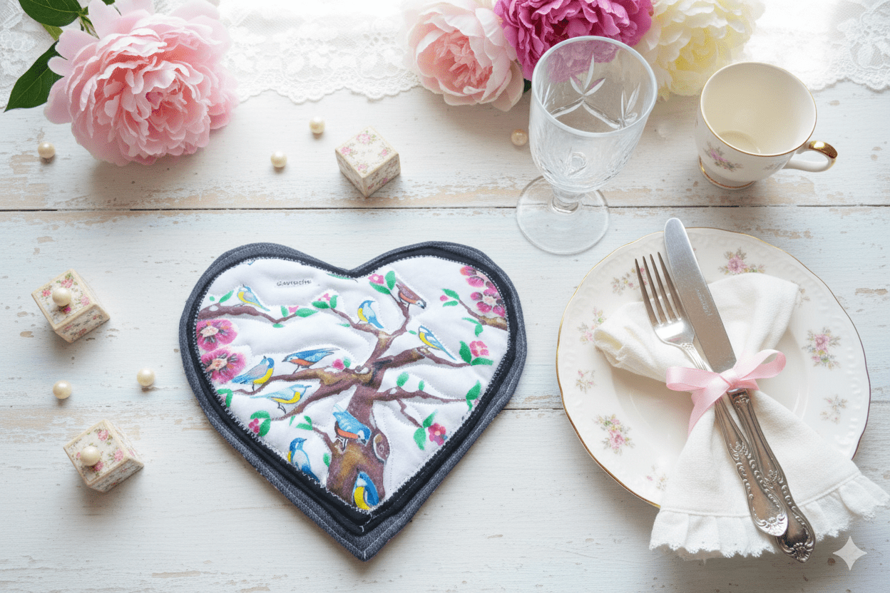 Dessous de plat Coeur les Moineaux bleus (frais de port offert)
