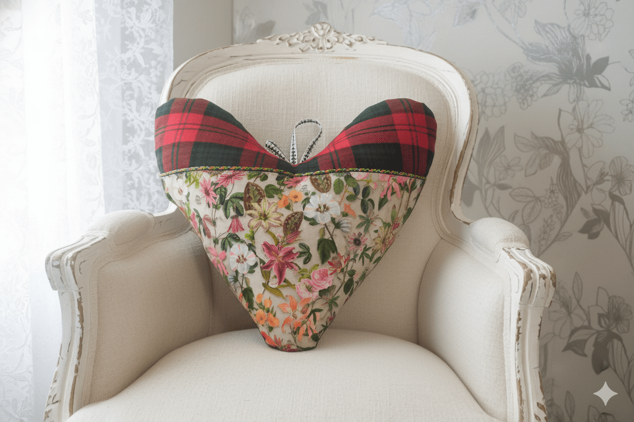 Coussin COEUR - pièce unique en cretonne