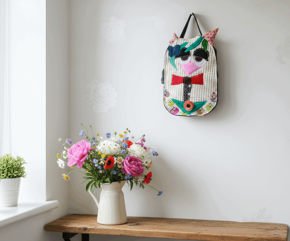 Maison à sacs et porte torchon, Hibou multicolore