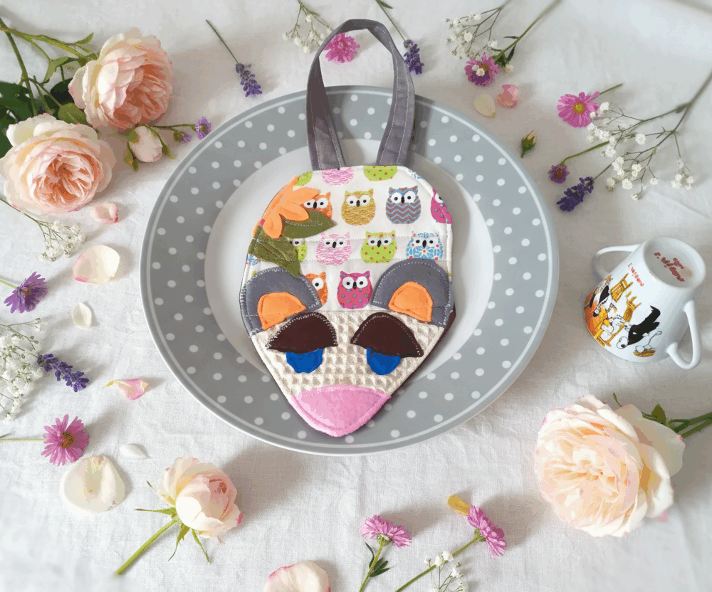 Manique Souricette Hiboux | Fait Main Corrèze | Coton Thermolam | Cadeau Utile Cuisine