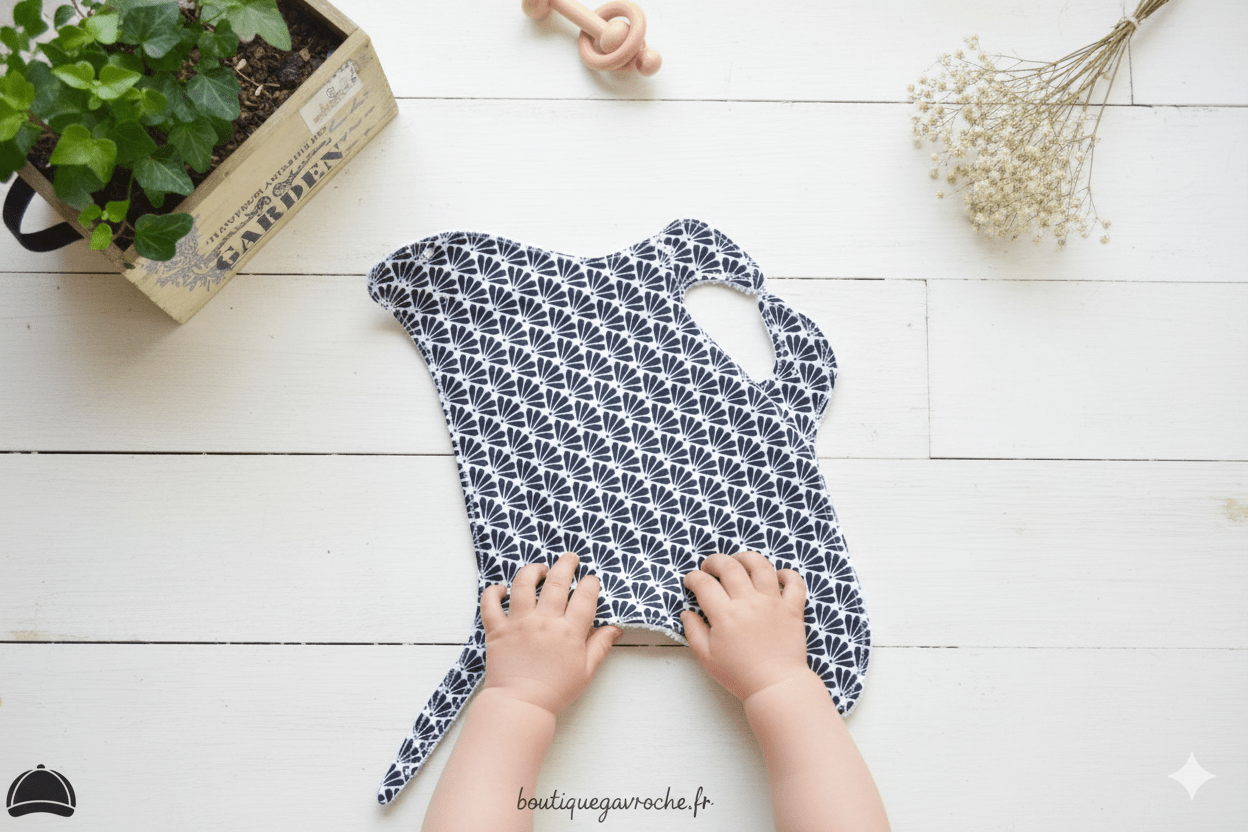 Doudou raie manta noir et blanc personnalisé Montessori en coton et éponge de bambou fait main à Brive Boutique Gavroche Label Origine Corrèze.
