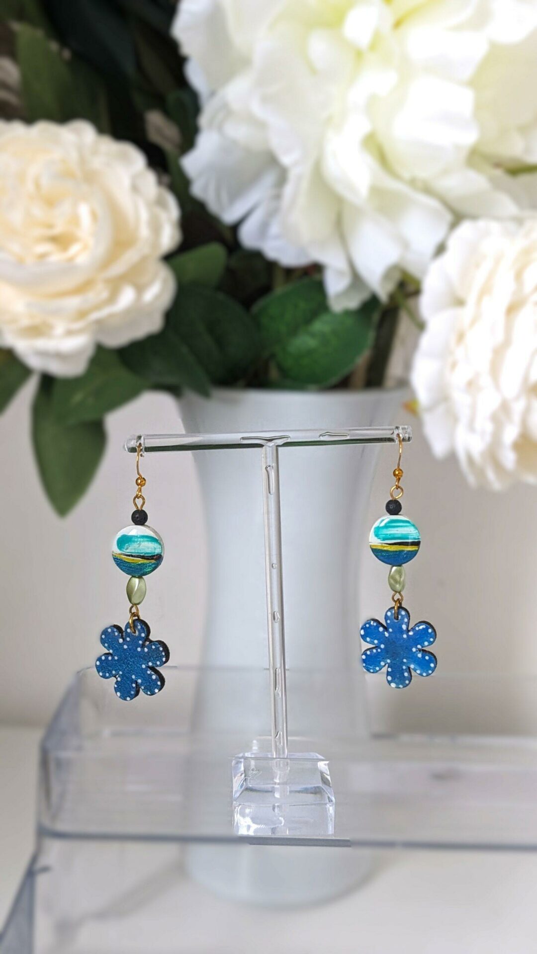 Boucles d'oreilles Fleurs bleues – Image 4
