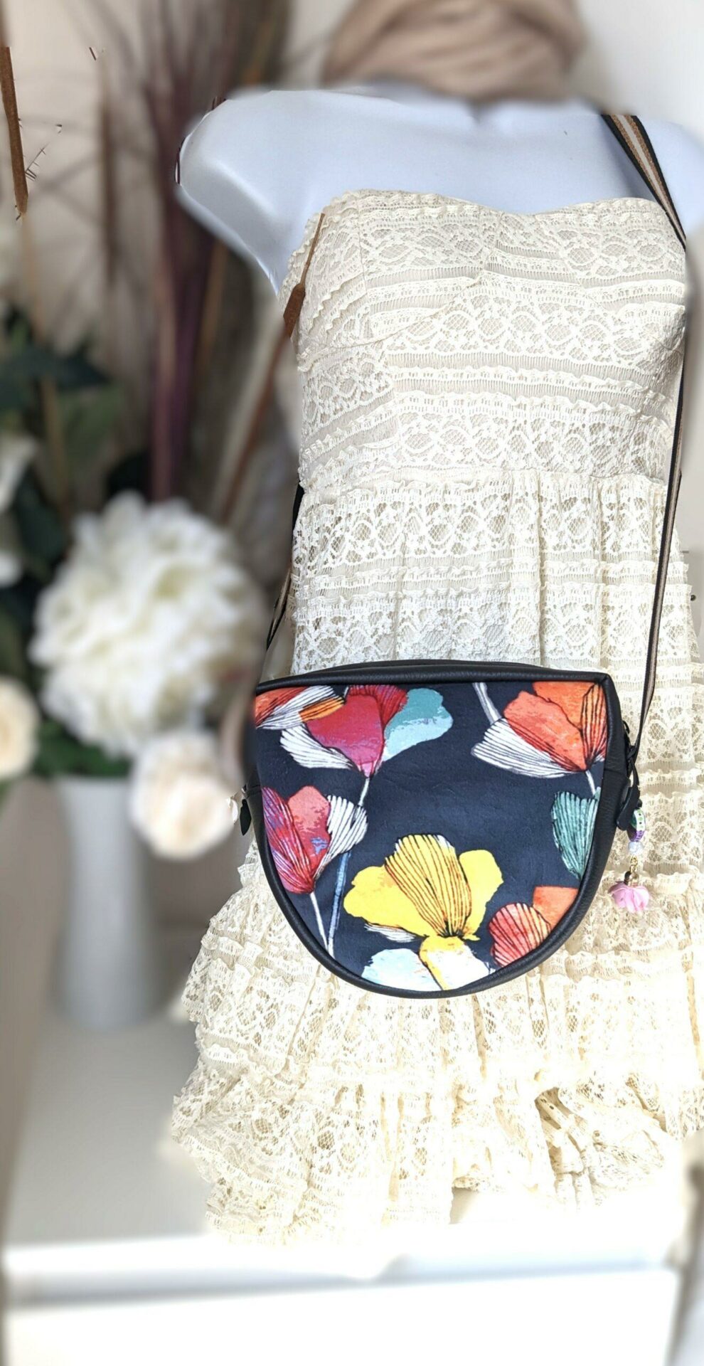 Sac MAHÉ en velours et cretonne – Coquelicots multicolores | Cadeau 19 ans de mariage – Image 3
