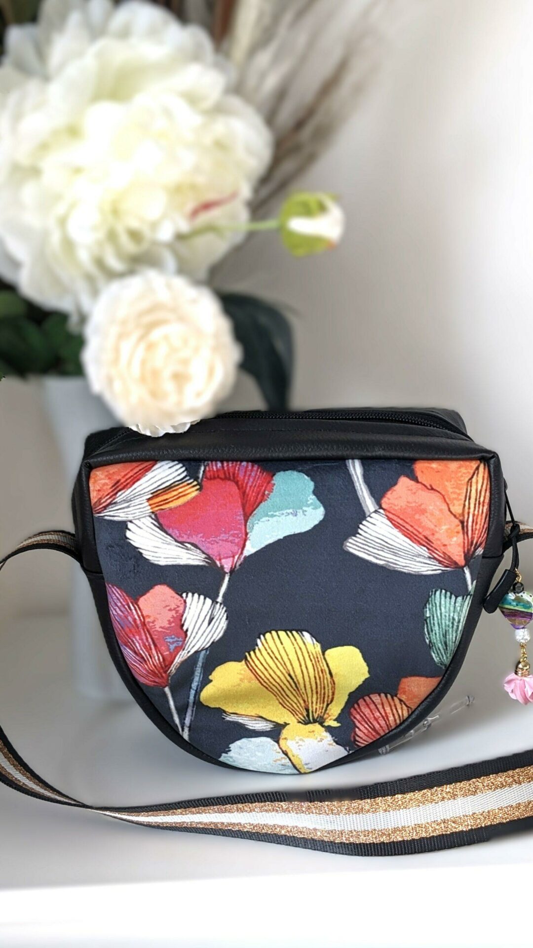 Sac MAHÉ en velours et cretonne – Coquelicots multicolores | Cadeau 19 ans de mariage – Image 7