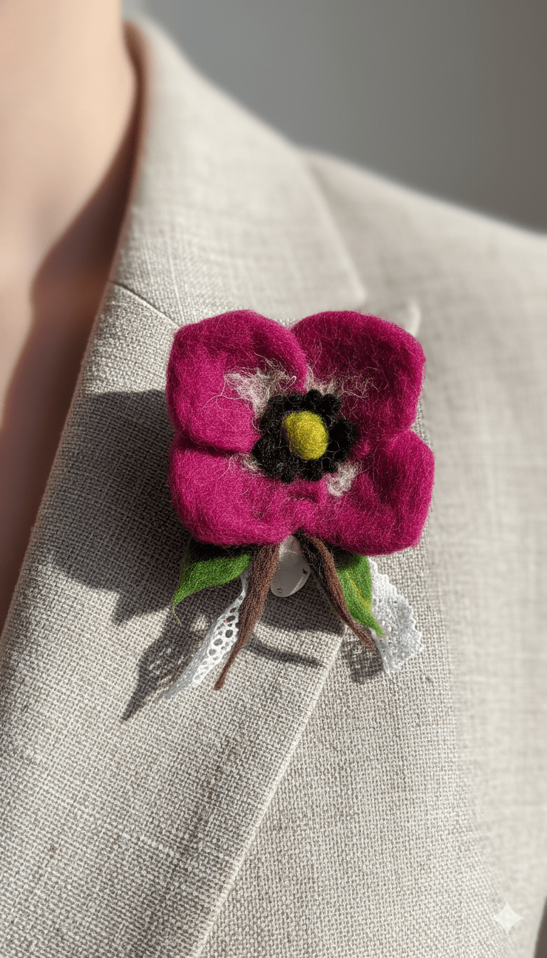 Broche fleur feutrée ornée de dentelle fine – Image 4