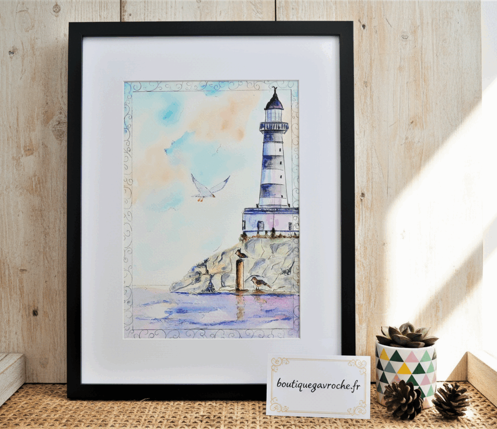 Aquarelle Un phare à l'horizon