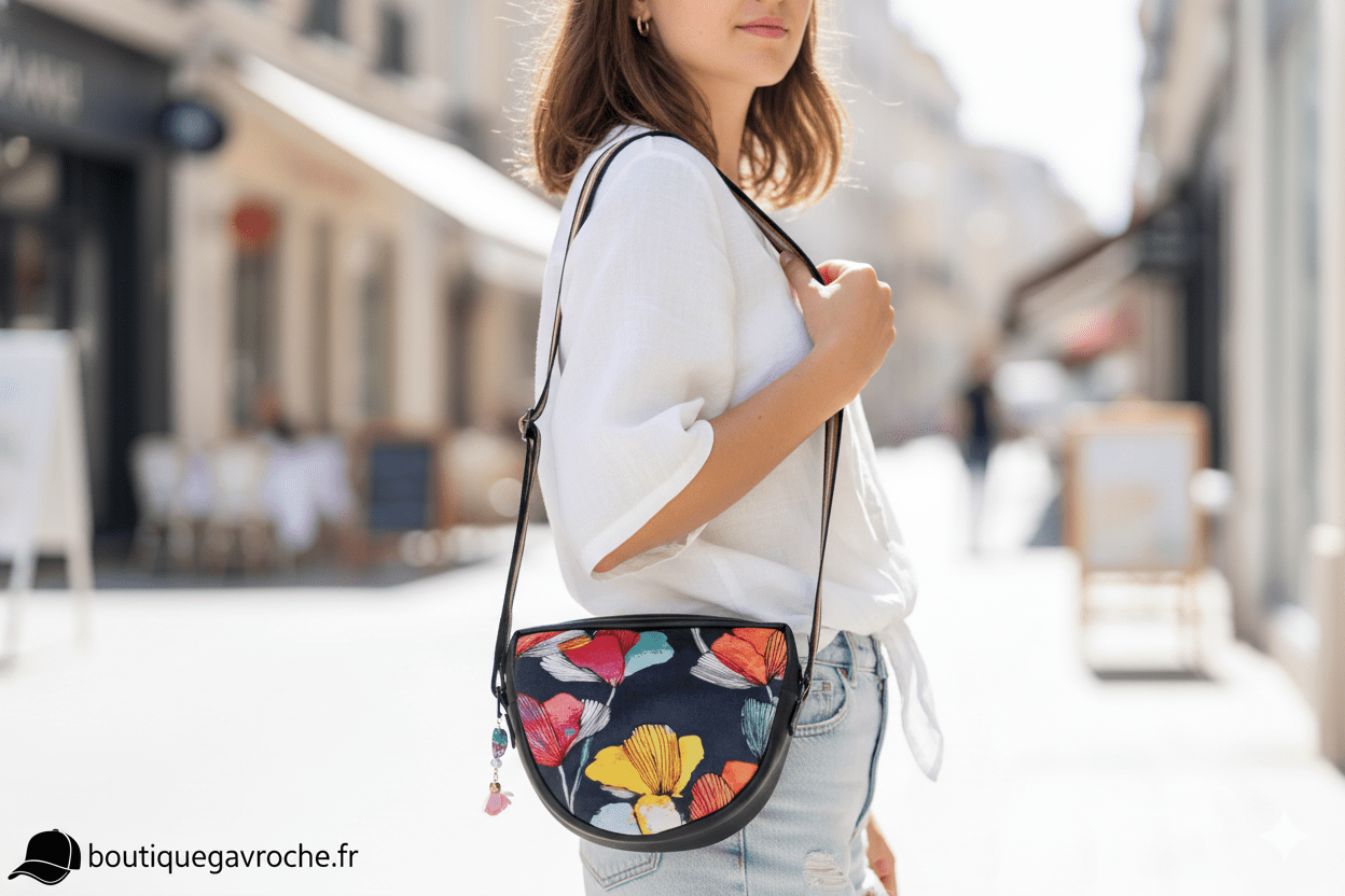 Sac MAHÉ en velours et cretonne – Coquelicots multicolores | Cadeau 19 ans de mariage – Image 2