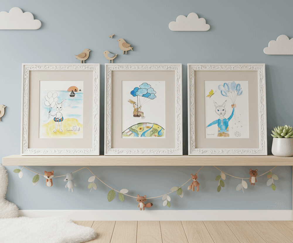 Trio de Lapins à l'aquarelle