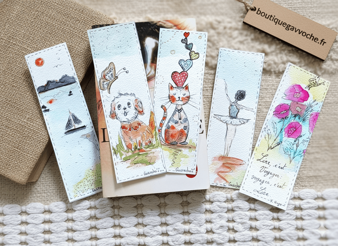 Lot de 5 petits Marque-pages aquarelle