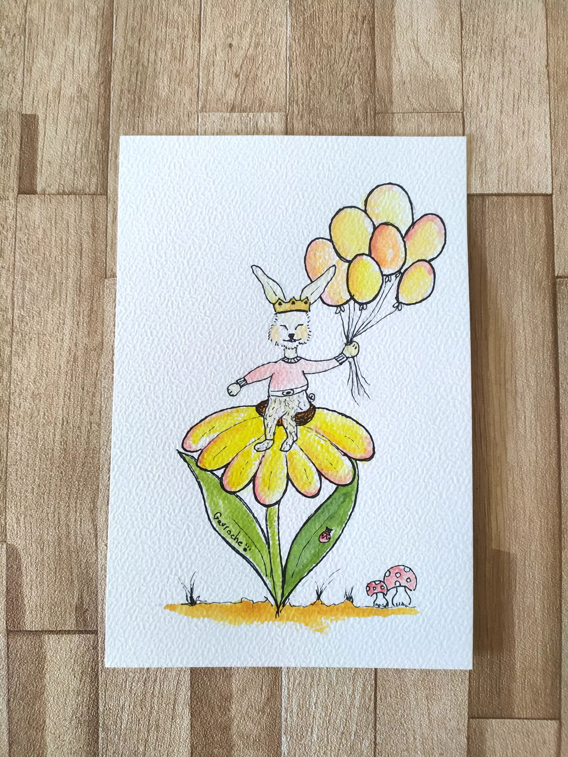 Trio d'Aquarelles Originales "Les Lapines en Fête" (18x13 cm) – Personnalisable à encadrer – Image 4