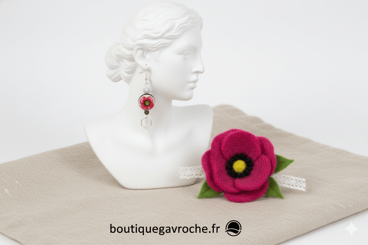 Bijoux uniques bois et laine