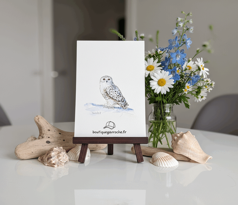 Aquarelle originale Harfang des neiges (Offre 2FOR3) (Bubo scandiacus)