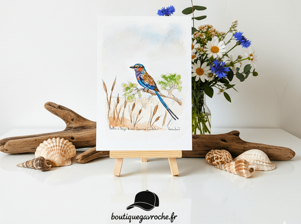 Aquarelle Rollier Multicolore (Offre 2FOR3)  (Coracias caudatus)