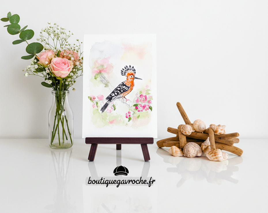 Aquarelle originale Huppe (Offre 2FOR3) UpupaEpops