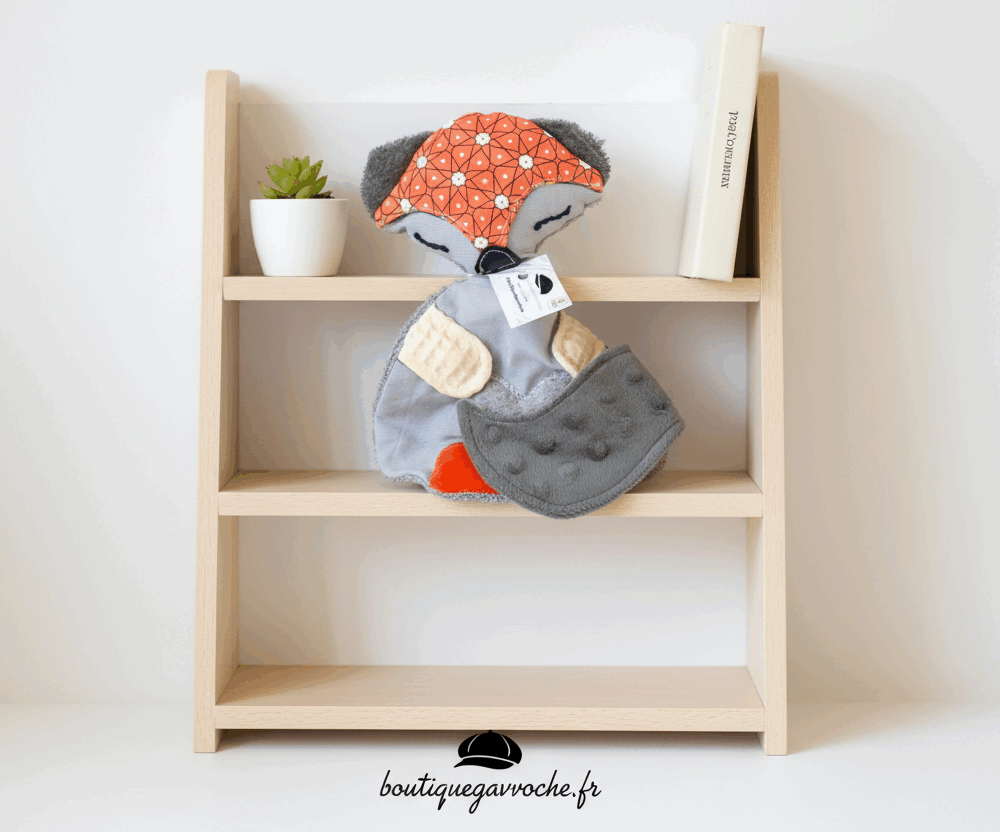 Doudou plat sensoriel Renard Corail personnalisé