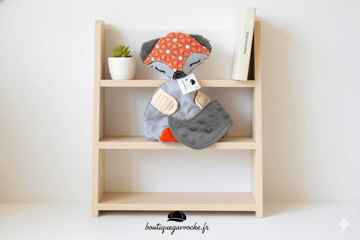 Doudou plat sensoriel Renard Corail personnalisé