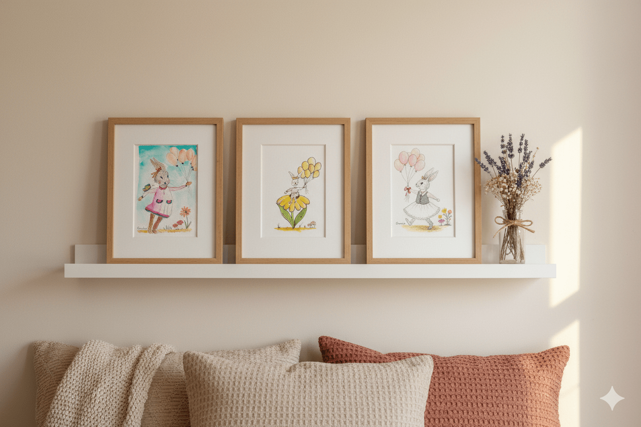 Trio d'Aquarelles Originales "Les Lapines en Fête" (18x13 cm) – Personnalisable à encadrer – Image 5