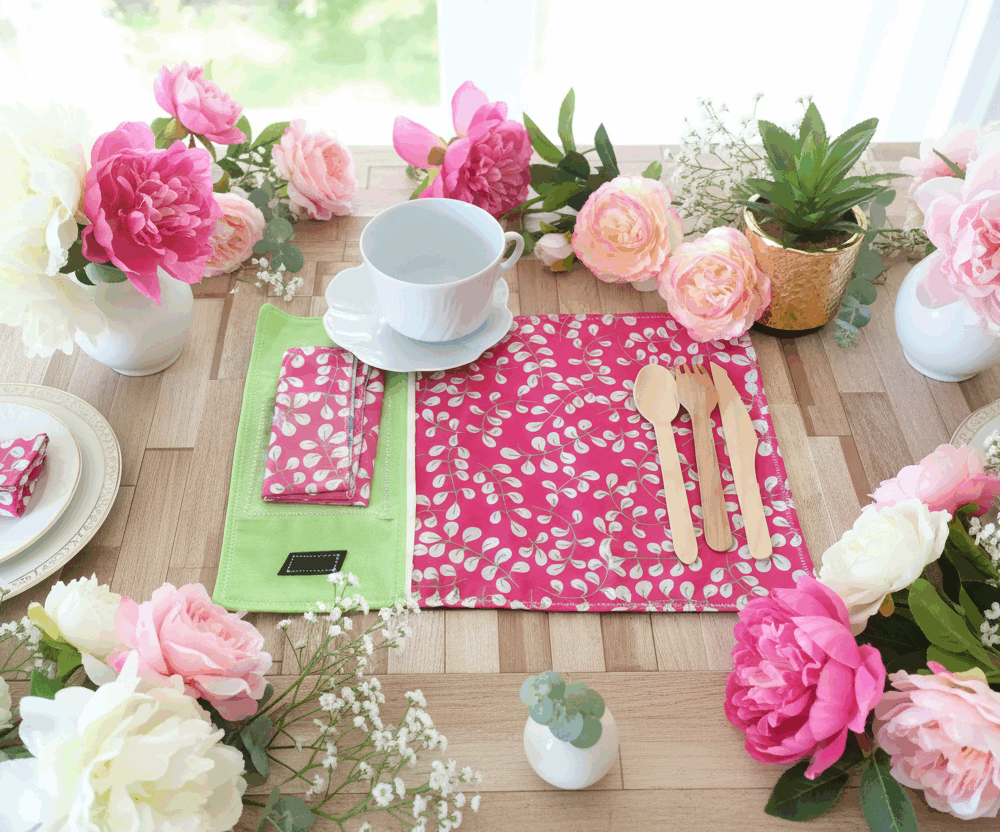 Set et serviette doublée en cretonne