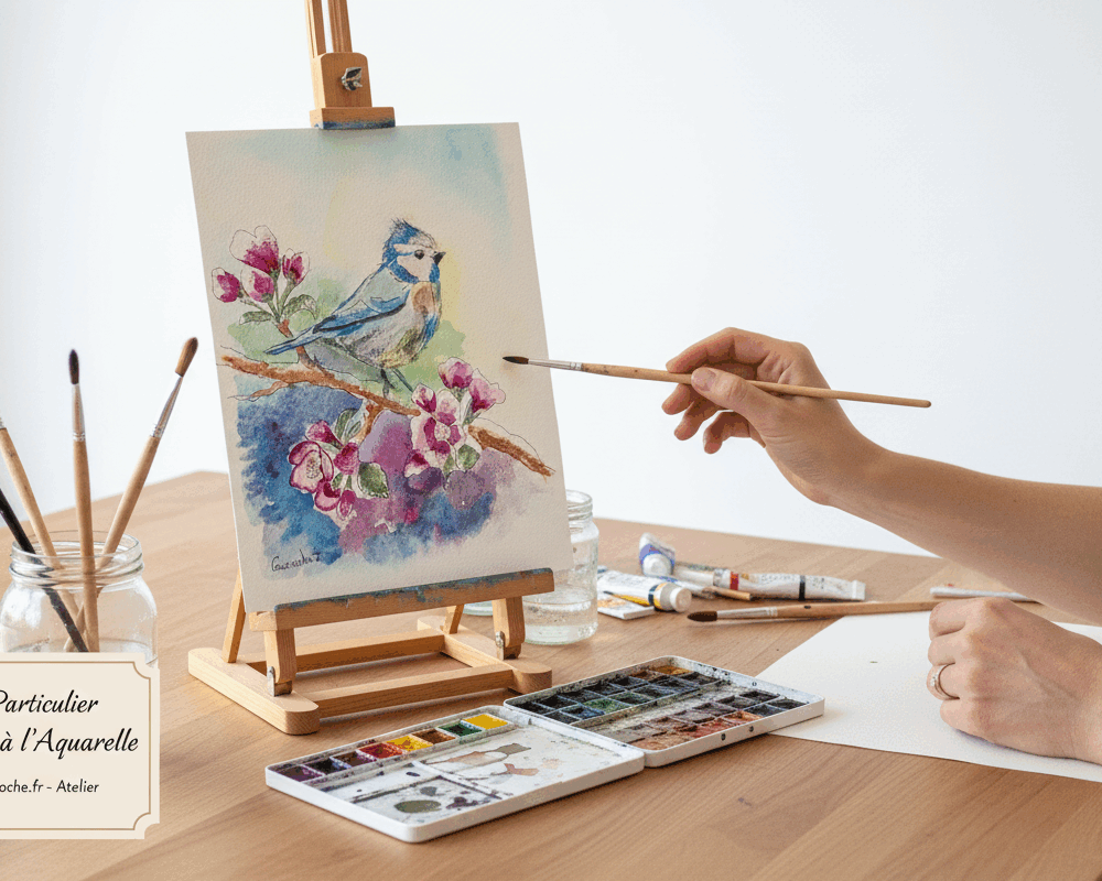 Crée ton aquarelle oiseau et fleurs - Atelier individuel