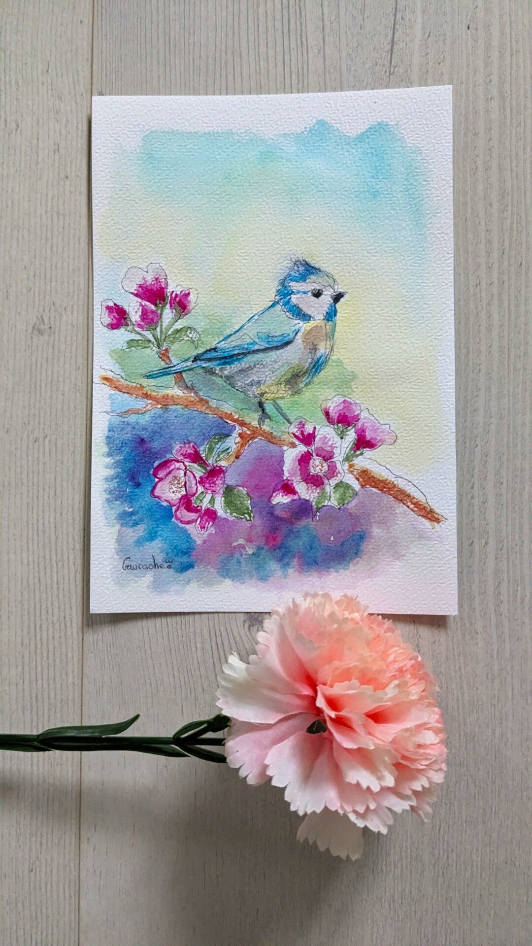 Aquarelle mésange bleue – Image 2