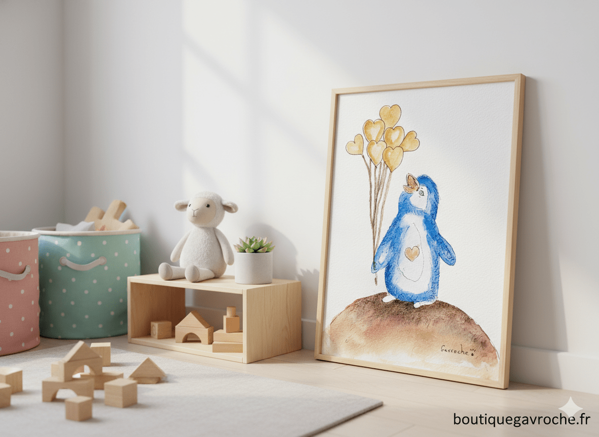 Aquarelle Pingouin aux Ballons – Image 2