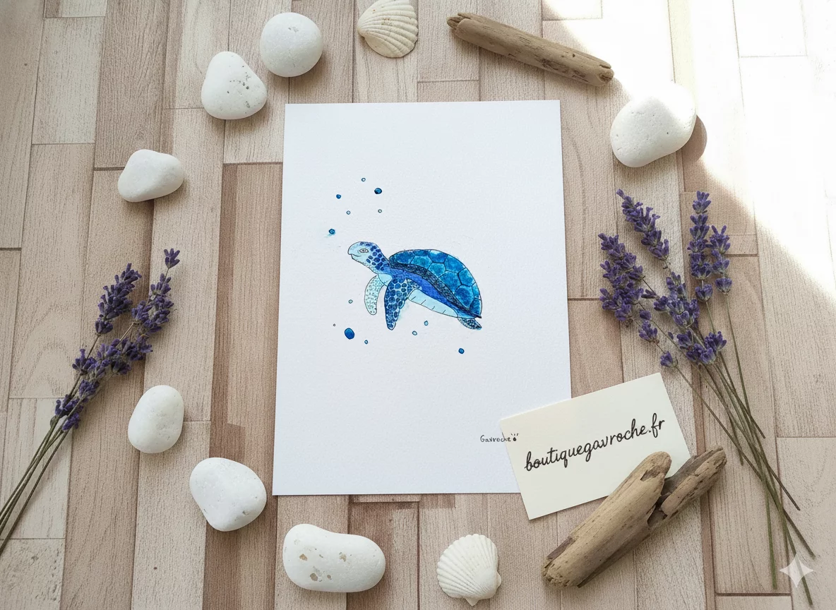 Trio d'Aquarelles Originales "Vie Marine Océan Bleu" Offre incluse 1 gratuite – Image 2