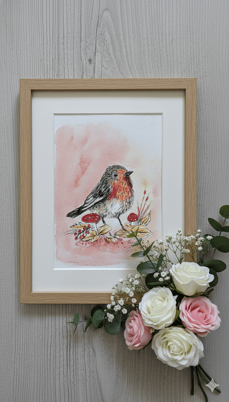 Aquarelle originale Rouge-Gorge (Erithacus rubecula) (Offre 2FOR3) – Image 2