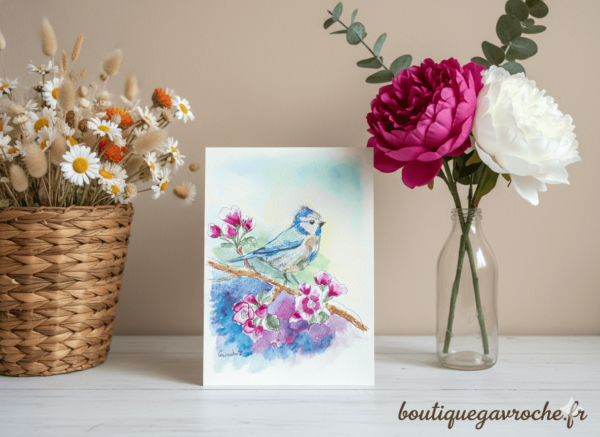 Aquarelle mésange bleue