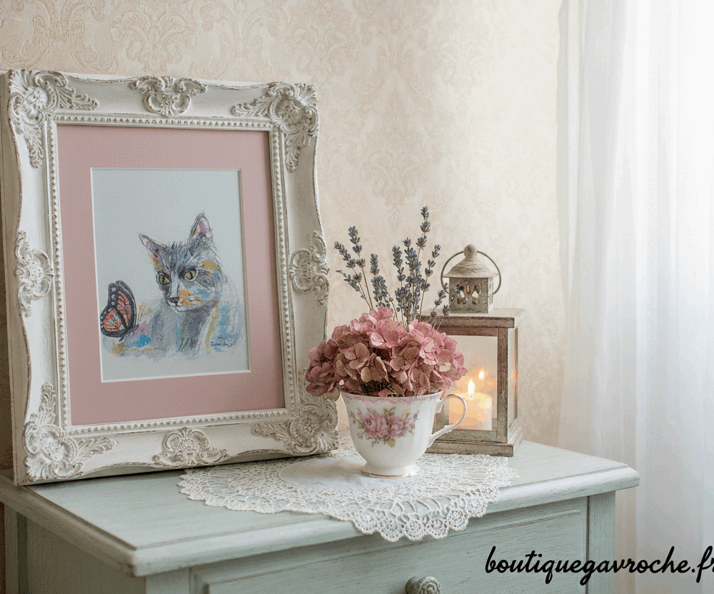 Aquarelle originale Le Chat et le Papillon œuvre unique A5