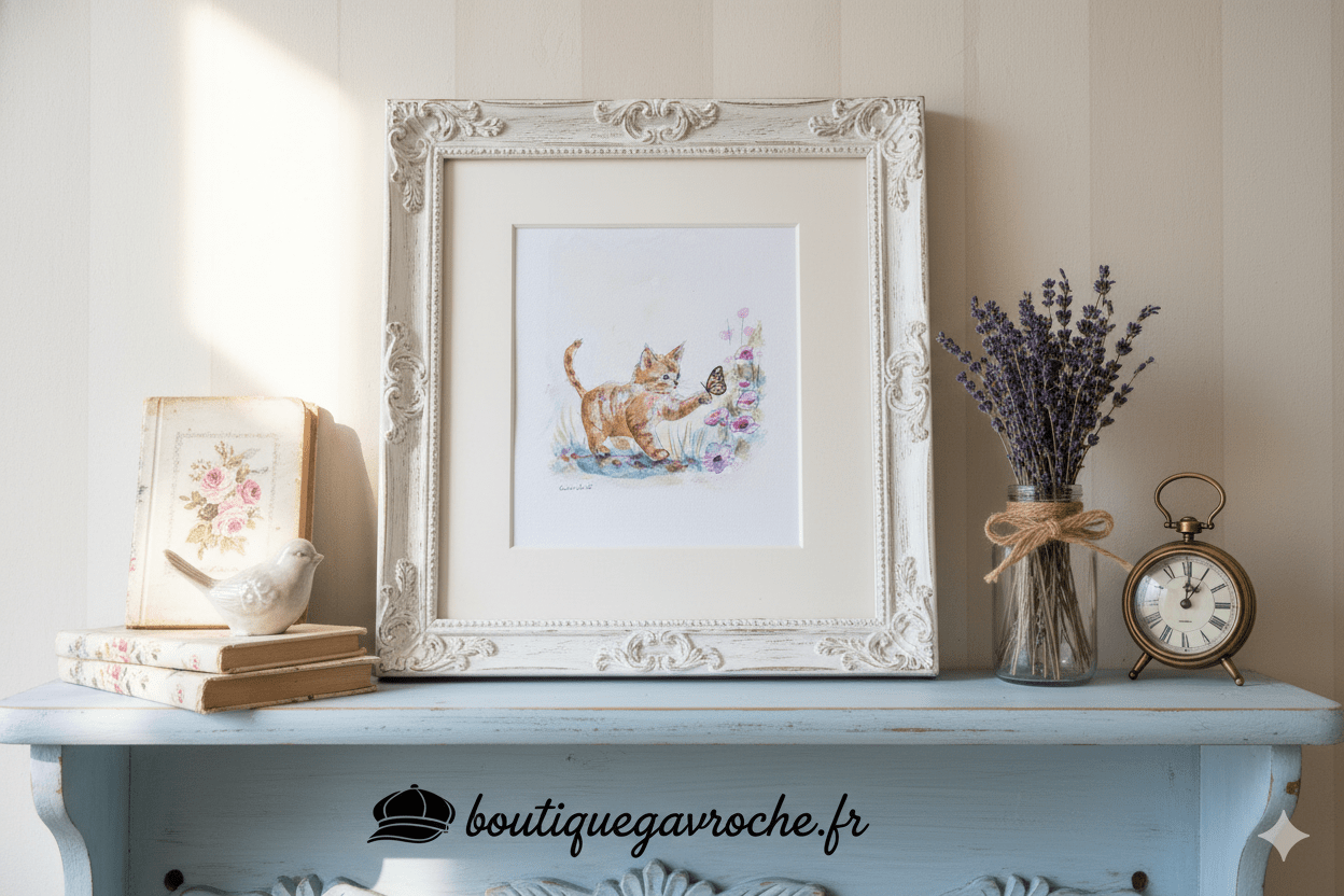 Aquarelle originale Le Chaton et le Papillon (Offre 2FOR3) – Image 2