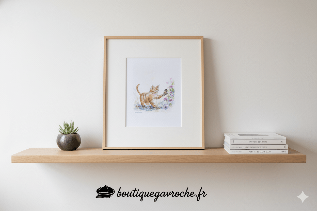 Aquarelle originale Le Chaton et le Papillon (Offre 2FOR3) – Image 4