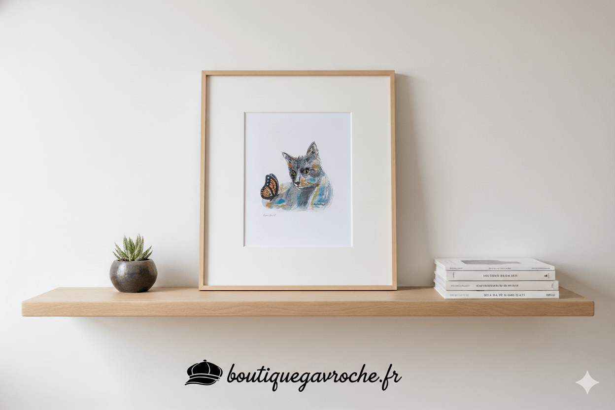 Aquarelle originale Le chat et le papillon (Offre 2FOR3) – Image 5