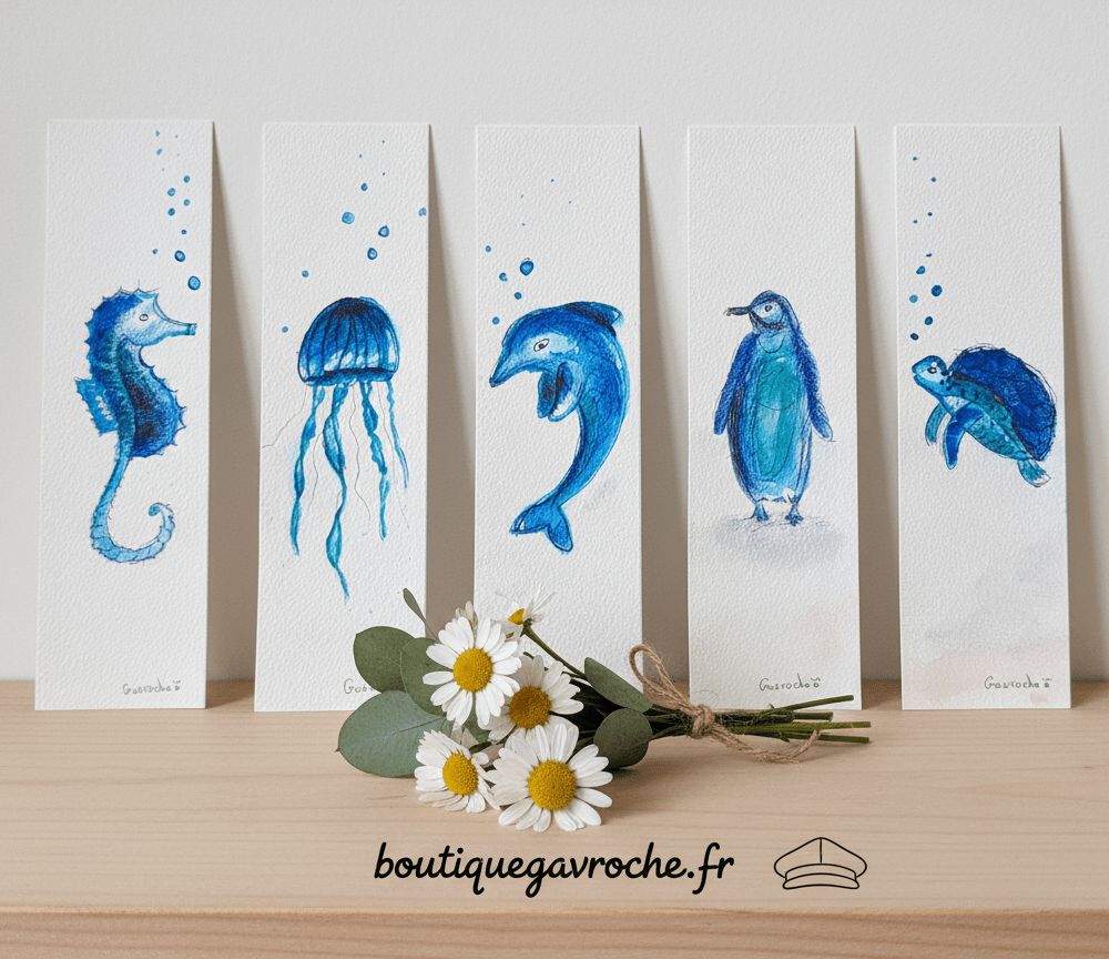 Lot de 2 Marque-Pages Collection Animaux marins (frais de port offert)