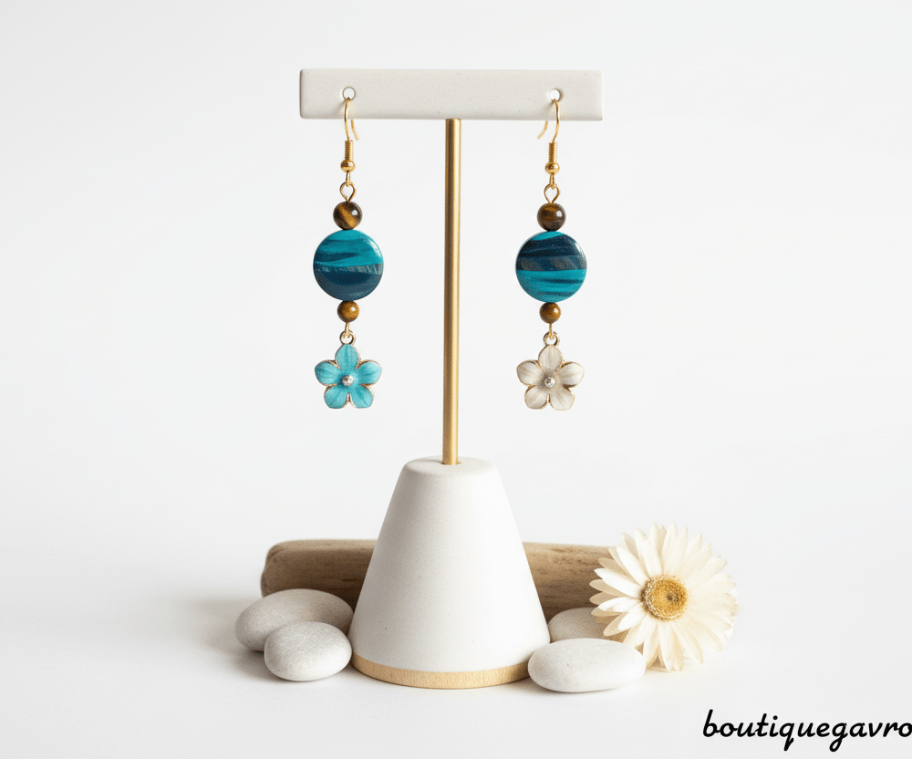 Boucles d'Oreilles Asymétriques Réversibles "Fleurs de SEYCHELLES"