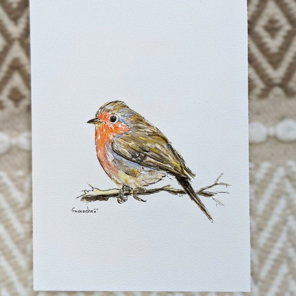 Aquarelle originale – adorable Rouge-gorge (Offre 2FOR3)